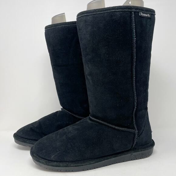 Bearpaw Black Emma Tall Suede Fleece-Lined Boots Womens Size 10 - Picture 1 of 9